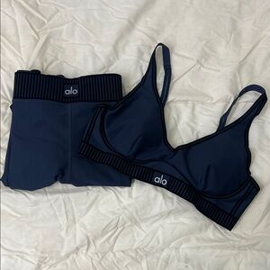 ALO Yoga AirLift Navy Sports Bra Set WITH Leggings Reposted